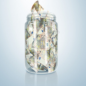 带钱的玻璃罐金属账单保险储蓄金融玻璃银行投资瓶子货币图片