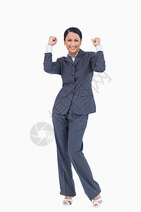 成功的商业成功妇女庆典微笑手势享受公司混血幸福优胜者乐趣套装图片