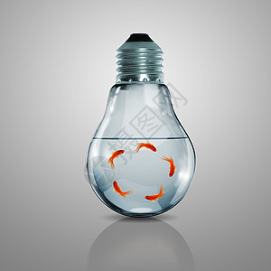 电灯泡里有金鱼商业力量想像力金子技术水族馆游泳蓝色创造力活力图片