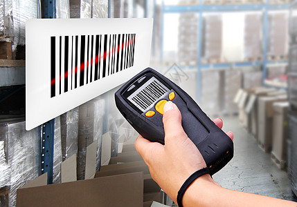 条码扫描器扫描展示物流标签工厂库存后勤店铺棕榈数据图片