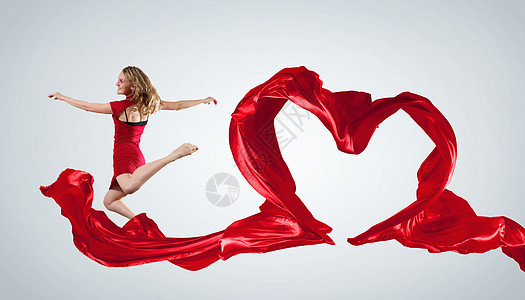 跳舞的年轻女士 用飞织物薄纱赤脚芭蕾舞身体数字冒充丝绸女孩裙子流动图片