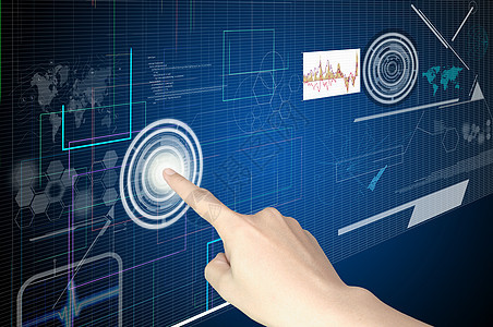 与虚拟数字界面合作的商务人士之手公司负责人工作技术网络触摸屏电子按钮展示人士互联网电脑图片