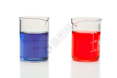 烧杯中的红液和蓝液图片