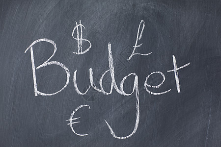 “预算”一词和黑板上的货币高清图片