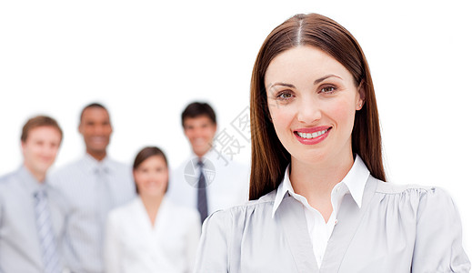 有吸引力的女商务人士 与她的团队背景背景图片