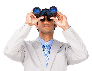 使用双目望远镜的严肃商务人士手表概念套装眼镜预报镜片商务男人人士管理人员图片