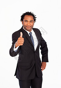 年轻商务人士举起拇指微笑商业男人喜悦快乐手指手势管理人员人士商务图片