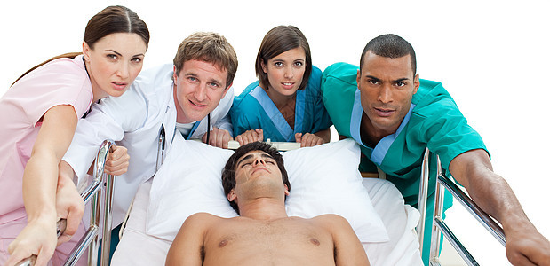 医疗队将一名病人送往特护病房房间外科生活面具职员情况推介会诊所医师治疗图片