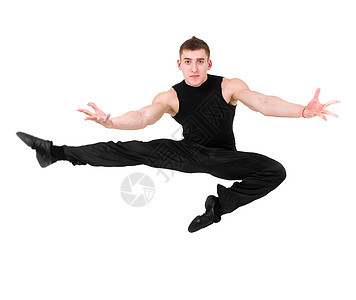 青年男子跳跃男性优雅有氧运动工作室灵活性体操姿势舞蹈运动成人图片