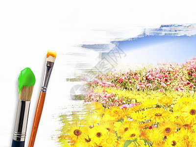 油漆刷画和景观图像自然合金天空墨水修理画家建造色调家务装潢图片