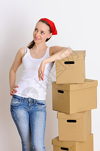 移动日包装搬迁快乐公寓活动成人财产纸盒房子女士图片