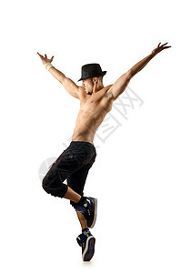 裸露舞者在白色上被孤立舞蹈家男人芭蕾舞帽子体操姿势成人有氧运动特技工作室图片