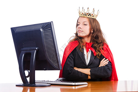 办公室皇后在白色上被孤立女士经理商务女性文件夹文档键盘压力套装人士图片