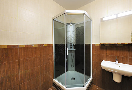 厕所室内风格奢华淋浴浴缸房子棕色建筑学房间地面龙头图片