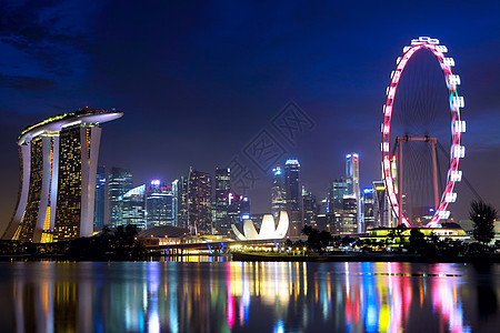 新加坡夜间城市风景景观烟火进步场景建筑庆典摩天大楼旅游反射天空图片