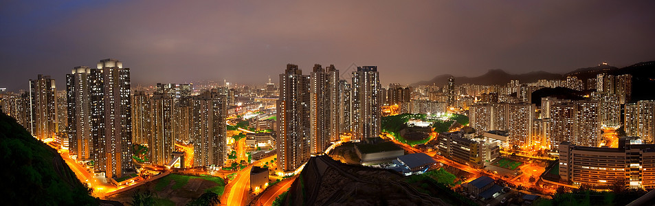 香港市日落商业全景金融天空地标摩天大楼反射办公室建筑城市图片