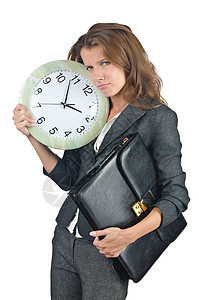 时钟被白白孤立的女商务人士警报生活女士女性白色商务商业人士工人青年图片