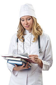 女性医生被白色的孤立护士医院活页夹阅读病人疾病外套写作考试药品图片