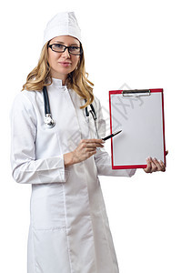 女性医生被白色的孤立药品实习生活页夹学生女士护士病人疾病职业医院图片