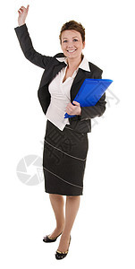 拥有证件的女商务人士工作情感职业软垫套装笔记工人人士文件夹微笑图片
