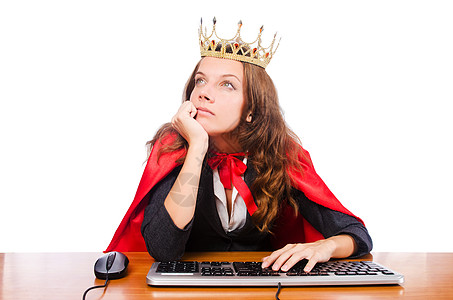办公室皇后在白色上被孤立领带商务工人压力商业文档老板管理人员键盘屏幕图片
