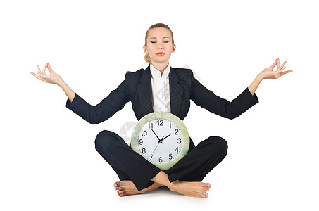 白色时钟的女人工人商业工作小时身体学生瑜伽商务手表人士图片