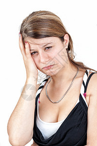 头痛女孩情感女性黑发商业疼痛悲伤压力头发女士图片