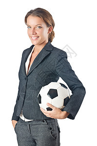 白着足球的女商务人士女性人士商业工人比赛办公室套装工作乐趣生意人图片