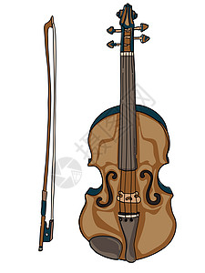 手绘小提琴小提琴白色细绳金子娱乐乐器插图卡通片鞠躬手绘涂鸦背景