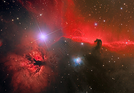 梅西耶马头和火焰星云星星天空星系月亮螺旋行星银河星座太阳宇宙背景