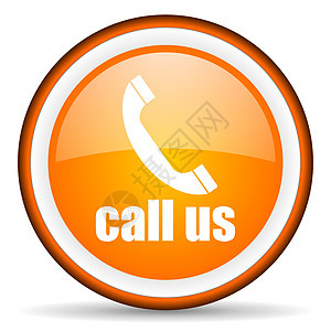 白色背景上的橙色光彩圆的图标商业电话服务网络按钮互联网地址技术手机电话号码图片