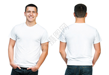 带着白白衬衫的青少年牛仔裤白色工作室微笑男性棉布衣服男生男人身体图片
