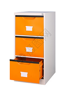 白色上三个深橙色的抽屉柜 用白颜色隔开图片