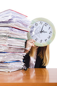 白人时钟的忙女人活页压力经理时间商务职业女性工人领带工作室图片