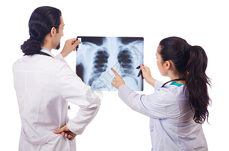 两名医生在看白色的X光图像肋骨科学保险x光职业病人诊所医院男人护士图片