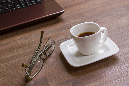 配有膝上型电脑的埃斯法咖啡标签咖啡框架杯子技术工作日记笔记纸记事本笔记图片