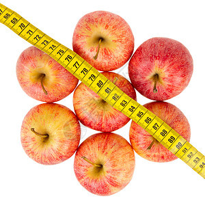 红色苹果和黄色磁带测量法损失活力蔬菜减肥数字化合物重量食物饮食厘米图片