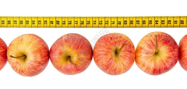 红色苹果和黄色磁带测量法饮食蔬菜活力小吃生活厘米食物水果营养数字图片