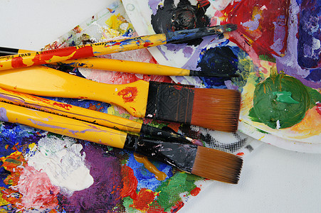 艺术调色盘油画帆布工作调色板紫色刷子教育艺术家工具工艺图片