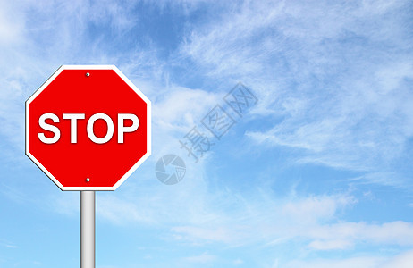 使用蓝色天空的停止符号危险路标路口安全邮政旅行运输交通信号街道图片