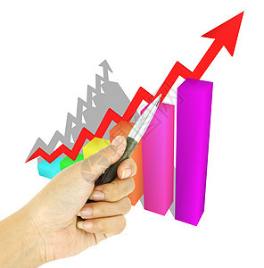 指向 3d 箭头和条形图金融商业数据价格收益市场利润营销蓝色统计图片