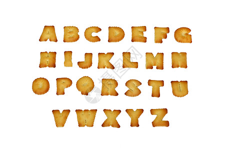用面包制成的英文字母A-Z 孤立在白色上图片
