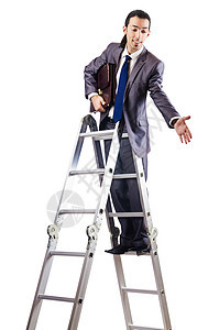 商务人士在白人上攀登职业阶梯公文包脚步商务商业男性工人工作首席生意人楼梯图片