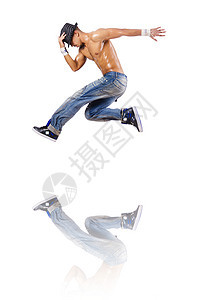 舞者跳舞孤立在白色平衡舞蹈演员优雅男性飞跃跳跃芭蕾舞有氧运动体操图片