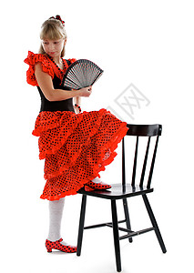 弗拉门科女孩红色表情色彩舞姿椅子效果服装快乐扇子幸福图片