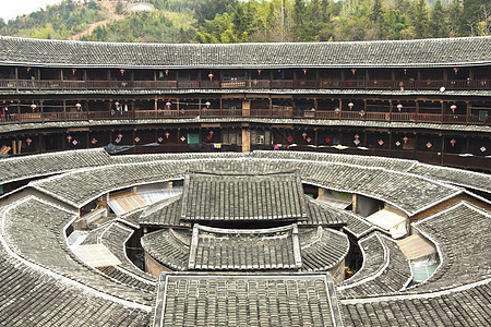 中国福建图卢之家历史旅行家庭寺庙住宅土楼历史性遗产团体日落图片