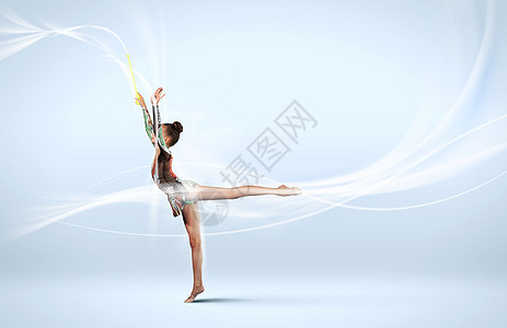 身穿体操服装的年轻女子身体运动跳跃平衡舞蹈家杂技俱乐部演员插图运动员图片