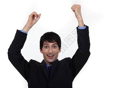 快乐的商务人士举手商业套装办公室人士优胜者胜利喜悦公司精力工作图片