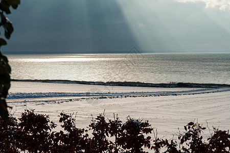 美丽的冬季风景在大海上日落地平线季节国家阳光天空场景太阳日出森林天气图片