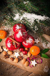 温纳奇茨布列多季节树叶甜点团体木板小吃食物水果营养蛋糕图片